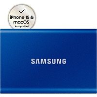 SAMSUNG Portable SSD T7 500 GB Blå, Solid state-drev Blå, 500 GB, USB Type-C, 3.2 Gen 2 (3.1 Gen 2), 1050 MB/s, Beskyttelse af adgangskode, Blå