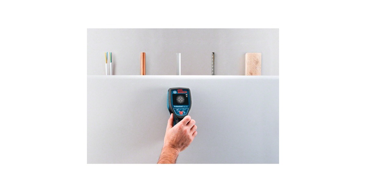 Bosch Professional Ortungsgerät D-tect 120 (4 x AA Batterien, max. Ortungstiefe für Kunststoffrohre/Holzunterkonstruktion/spannungsführende Leitungen/Eisenmetalle: 60/38/60/120/120 mm, Schutztasche