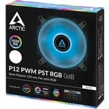 ARCTIC P12 PWM PST RGB 0dB Computerkabinet Ventilator 12 cm Sort, Hvid 1 stk, Sag fan Sort/gennemsigtig, Ventilator, 12 cm, 2000 rpm, 48,8 kubikfod/min., 82,91 m³/t, Sort, Hvid
