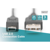 Digitus USB 2.0 kabel, USB-A stik > mini USB stik Sort