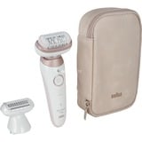 Procter & Gamble Silk-épil 9 Flex 9-030 3D 40 pincetter Lyserød, Hvid, Epilator Hvid/Rosé guld, Lyserød, Hvid, 40 pincetter, MicroGrip, Armhule, Bikini, 0,5 mm, Batteri