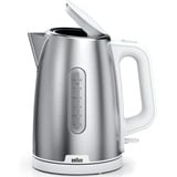 Braun WK 1500 elkedel 1,7 L 2200 W Rustfrit stål, Hvid rustfrit stål/Hvid, 1,7 L, 2200 W, Rustfrit stål, Hvid, Vandmåler, Overophedningsbeskyttelse
