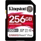 Kingston 256 GB Canvas React Plus SDXC UHS-II 300R/260W U3 V90 i fuld HD/4K/8K, Hukommelseskort Sort, 256 GB, SD, Klasse 10, UHS-II, 300 MB/s, 260 MB/s