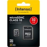 Intenso 32GB MicroSDHC Klasse 10, Hukommelseskort 32 GB, MicroSDHC, Klasse 10, 25 MB/s, Stødresistent, Temperaturbestandigt, Vandtæt, Røntgenbestandig, Sort