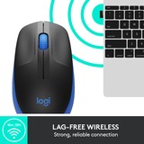 Logitech M190 mus Ambidextrous RF trådløst Optisk 1000 dpi Sort/Blå, Ambidextrous, Optisk, RF trådløst, 1000 dpi, Blå