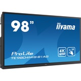 iiyama TE9804MIS-B1AG skilte display Interaktivt fladpanel 2,49 m (98") IPS 350 cd/m² 4K Ultra HD Sort Berøringsskærm Indbygget processer Android 24/7, Offentlig visning Sort, Interaktivt fladpanel, 2,49 m (98"), IPS, 3840 x 2160 pixel, 24/7