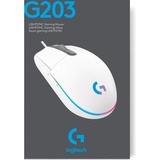 Logitech G203 Lightsync mus USB Type-A 8000 dpi, Gaming mus Hvid, USB Type-A, 8000 dpi, 1 ms, Hvid