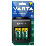 Varta LCD Plug Charger+ Husholdningsbatteri Vekselstrøm, Oplader Sort, Nikkel-Metalhydrid (NiMH), Kortslutning, 9V, AA, AAA, Batterier inkluderet