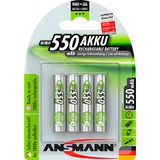 Ansmann Blister 4 X Accu, AAA, 550 mAh AAA / HR03 Nikkel-Metalhydrid (NiMH), Batteri Grøn, AAA, 550 mAh, AAA / HR03, Nikkel-Metalhydrid (NiMH), 1,2 V, 550 mAh, Sølv