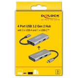 DeLOCK 63261 interface hub USB 3.2 Gen 2 (3.1 Gen 2) Type-C 10000 Mbit/s Sort, Grå, USB hub grå, USB 3.2 Gen 2 (3.1 Gen 2) Type-C, USB 3.2 Gen 2 (3.1 Gen 2) Type-A, USB 3.2 Gen 2 (3.1 Gen 2) Type-C, 10000 Mbit/s, Sort, Grå, Aluminium, 0,12 m