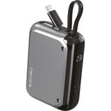 Nevox POWERBANK 10000mAh, integreret USB-C kabel, Power Bank grå