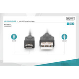 Digitus USB 2.0 tilslutningskabel USB-A (stik) > Mini-USB (stik) Sort