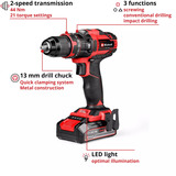 EINHELL Power X-Change batteridrevet slagboremaskine TE-CD 18/44 Li-i, 18 Volt, Slagborer skruemaskine Sort/Rød