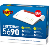 FRITZ! Box 5690 Trådløse Routere, Fiberoptisk router Box 5690, Wi-Fi 7 (802.11be), Dual-band (2,4 GHz / 5 GHz), Ethernet LAN, Rød, Hvid, Bordplade router
