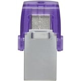 Kingston DataTraveler 64 GB microDuo 3C 200 MB/s, dobbelt USB-A + USB-C, USB-stik Violet/gennemsigtig, dobbelt USB-A + USB-C, 64 GB, USB Type-A / USB Type-C, 3.2 Gen 1 (3.1 Gen 1), 200 MB/s, Andet, Lilla, Rustfrit stål