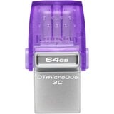 Kingston DataTraveler microDuo 3C USB-nøgle 64 GB USB Type-A / USB Type-C 3.2 Gen 1 (3.1 Gen 1) Lilla, Rustfrit stål, USB-stik Violet/gennemsigtig, 64 GB, USB Type-A / USB Type-C, 3.2 Gen 1 (3.1 Gen 1), 200 MB/s, Andet, Lilla, Rustfrit stål