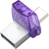 Kingston DataTraveler microDuo 3C USB-nøgle 64 GB USB Type-A / USB Type-C 3.2 Gen 1 (3.1 Gen 1) Lilla, Rustfrit stål, USB-stik Violet/gennemsigtig, 64 GB, USB Type-A / USB Type-C, 3.2 Gen 1 (3.1 Gen 1), 200 MB/s, Andet, Lilla, Rustfrit stål