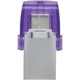 Kingston DataTraveler microDuo 3C USB-nøgle 64 GB USB Type-A / USB Type-C 3.2 Gen 1 (3.1 Gen 1) Lilla, Rustfrit stål, USB-stik Violet/gennemsigtig, 64 GB, USB Type-A / USB Type-C, 3.2 Gen 1 (3.1 Gen 1), 200 MB/s, Andet, Lilla, Rustfrit stål