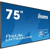 iiyama PROLITE LH7542UHS-B3 Digital fladpaneldisplay 189,2 cm (74.5") IPS 500 cd/m² 4K Ultra HD Sort Indbygget processer Android 8.0 18/7, LED-skærm Sort, Digital fladpaneldisplay, 189,2 cm (74.5"), IPS, 3840 x 2160 pixel, 18/7