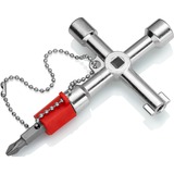 KNIPEX 00 11 03 nøgle til hjælpe- & kontrolskab, Topnøgle Metallic, Rød, Støbt zink, 4 ben, 4 hoved(er), Cirkel, Firkant, Trekant, 5,6,8 mm