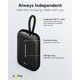 goobay Powerbank 10.000 mAh, integreret USB-C kabel 13 cm, 20 watt, Power Bank Sort