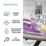 Braun FreeStyle 3 FI 3124 Tør & dampstrygejern Keramisk strygesål 2400 W Lilla Violet/Hvid, Tør & dampstrygejern, Keramisk strygesål, 2 m, 160 g/min, Lilla, 45 g/min