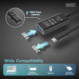 Digitus Aktivt USB 3.2 Gen 1 forlængerledning, USB-C stik > USB-A stik Sort