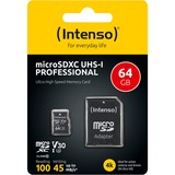 Intenso 3433490 hukommelseskort 64 GB MicroSDXC UHS-I Klasse 10 64 GB, MicroSDXC, Klasse 10, UHS-I, 100 MB/s, 45 MB/s