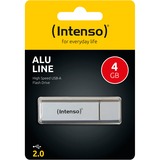 Intenso Alu Line USB-nøgle 4 GB USB Type-A 2.0 Sølv, USB-stik Sølv, 4 GB, USB Type-A, 2.0, 28 MB/s, Hætte, Sølv