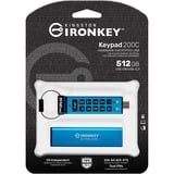 Kingston IronKey 512 GB USB-C Keypad 200C, FIPS 140-3, niv. 3 (afventer) AES-256, USB-stik FIPS 140-3, niv. 3 (afventer) AES-256, 512 GB, USB Type-C, 3.2 Gen 1 (3.1 Gen 1), 280 MB/s, Muffe, Blå