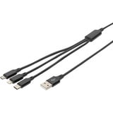Digitus 3-i-1 ladekabel, USB-A > Lightning + USB-C + Micro-USB Sort