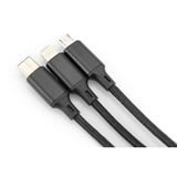 Digitus 3-i-1 ladekabel, USB-A > Lightning + USB-C + Micro-USB Sort