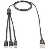 Digitus 3-i-1 ladekabel, USB-A > Lightning + USB-C + Micro-USB Sort