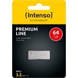 Intenso Premium Line USB-nøgle 64 GB USB Type-A 3.2 Gen 1 (3.1 Gen 1) Sølv, USB-stik 64 GB, USB Type-A, 3.2 Gen 1 (3.1 Gen 1), 100 MB/s, Uden hætte, Sølv