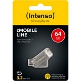 Intenso cMobile Line USB-nøgle 64 GB USB Type-A / USB Type-C 3.2 Gen 1 (3.1 Gen 1) Sølv, USB-stik Sølv, 64 GB, USB Type-A / USB Type-C, 3.2 Gen 1 (3.1 Gen 1), 70 MB/s, Svirvel, Sølv