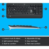 Logitech Advanced MK540 tastatur Mus inkluderet USB QWERTY Hollandsk Sort, Hvid, Desktop sæt mørk grå, Amerikansk layout, Stemplet, Trådløs, USB, Membran, QWERTY, Sort, Hvid, Mus inkluderet