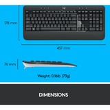Logitech Advanced MK540 tastatur Mus inkluderet USB QWERTY Hollandsk Sort, Hvid, Desktop sæt mørk grå, Amerikansk layout, Stemplet, Trådløs, USB, Membran, QWERTY, Sort, Hvid, Mus inkluderet