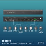 Digitus 4K HDMI videovæg-controller, 4 skærme, HDMI splitter Sort