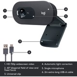 Logitech C505 HD webcam 1280 x 720 pixel USB Sort Sort, 1280 x 720 pixel, 30 fps, 1280x720@30fps, 720p, 60°, USB