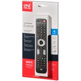 One for all Evolve 4 fjernbetjening IR trådløs Lyd, Kabel, DTT, DVD/Blu-ray, Spillekonsol, Hjemmebiografsystem, IPTV, Projektormontering, SAT, STB, TNT, TV, TV set-top-boks Tryk på knapper, Fjernbetjeningen Sort, Lyd, Kabel, DTT, DVD/Blu-ray, Spillekonsol, Hjemmebiografsystem, IPTV, Projektormontering, SAT,..., IR trådløs, Tryk på knapper, Sort