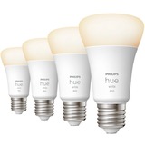 Philips Hue A60 - E27 pærer - 800lm - 4-pak, LED-lampe Philips Hvide Hue pærer A60 - E27 pærer - 800lm - 4-pak, Smart pære, Hvid, Bluetooth/Zigbee, LED, E27, Varm hvid