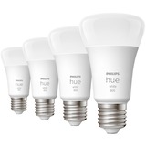 Philips Hue A60 - E27 pærer - 800lm - 4-pak, LED-lampe Philips Hvide Hue pærer A60 - E27 pærer - 800lm - 4-pak, Smart pære, Hvid, Bluetooth/Zigbee, LED, E27, Varm hvid