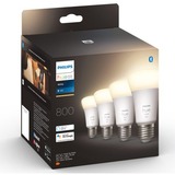 Philips Hue A60 - E27 pærer - 800lm - 4-pak, LED-lampe Philips Hvide Hue pærer A60 - E27 pærer - 800lm - 4-pak, Smart pære, Hvid, Bluetooth/Zigbee, LED, E27, Varm hvid