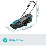 GARDENA Batteridrevet plæneklipper PowerMax 37/36V P4A solo, 36Volt (2x18V) Sort/grå