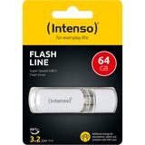 Intenso Flash Line USB-nøgle 64 GB USB Type-C 3.2 Gen 1 (3.1 Gen 1) Hvid, USB-stik Hvid, 64 GB, USB Type-C, 3.2 Gen 1 (3.1 Gen 1), 70 MB/s, Hætte, Hvid