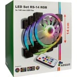 Inter-Tech Argus RGB-Fan Set RS-14 Computerkabinet Ventilator 14 cm Sort, Sag fan Sort, Ventilator, 14 cm, 1200 rpm, 22 dB, 64,73 m³/t, Sort