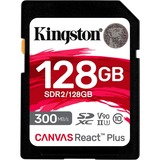 Kingston Canvas React Plus 128 GB SD UHS-II Klasse 10, Hukommelseskort Sort, 128 GB, SD, Klasse 10, UHS-II, 300 MB/s, 260 MB/s