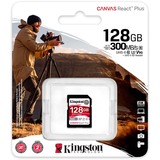 Kingston Canvas React Plus 128 GB SD UHS-II Klasse 10, Hukommelseskort Sort, 128 GB, SD, Klasse 10, UHS-II, 300 MB/s, 260 MB/s