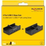DeLOCK Ekstern USB 5 Gbps 4-port hub 3 x USB Type-A og 1 x USB Type-C™ med fastgørelsesskrue, USB hub Sort