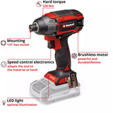 EINHELL Professionel batteri slagtrækker TP-CI 18/220 Li BL - Solo, 18 Volt, Schlagskruemaskine Sort/Rød
